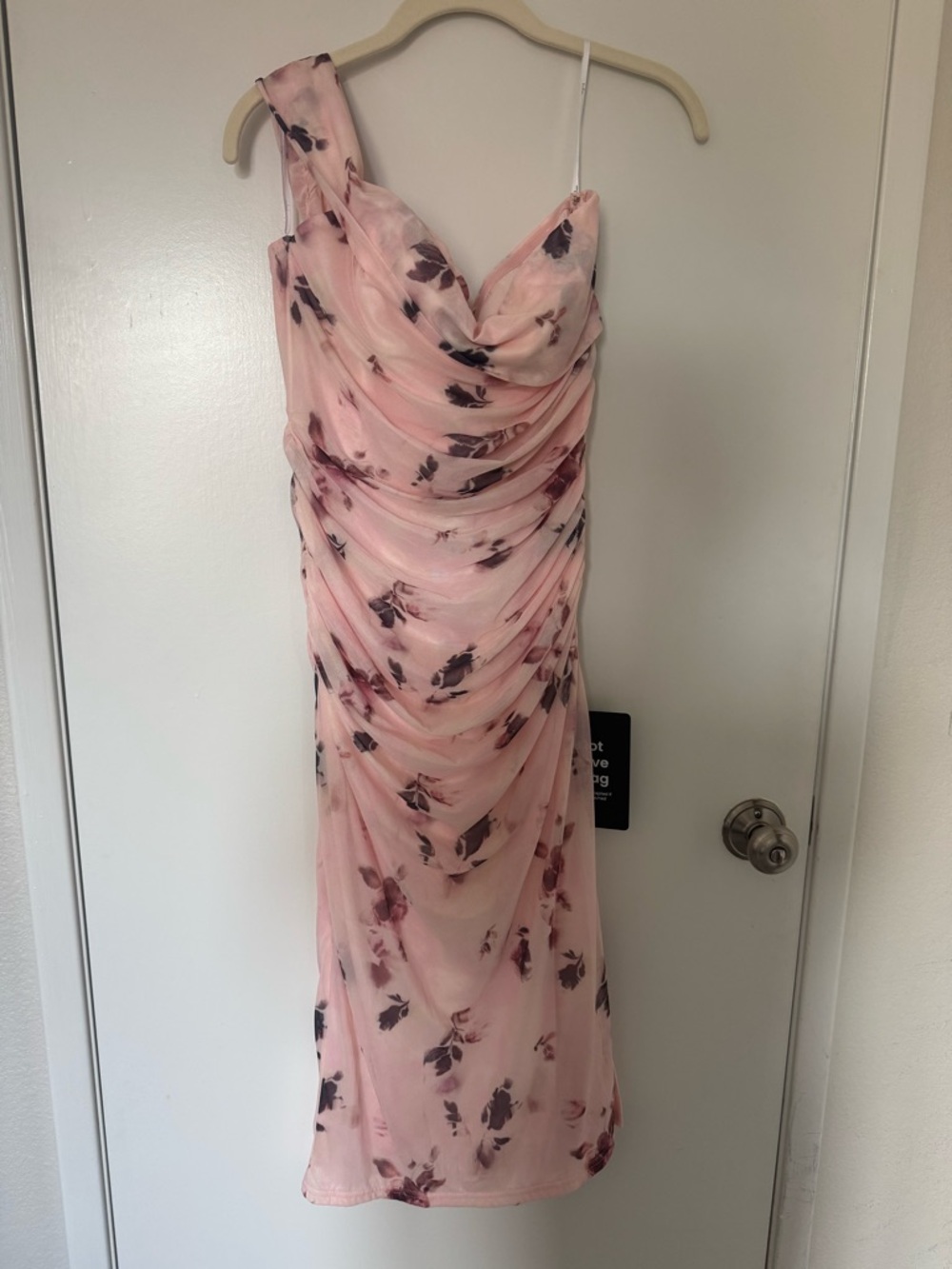 Lulu's Blush Pink One-Shoulder Floral Draped Midi Dress NWT